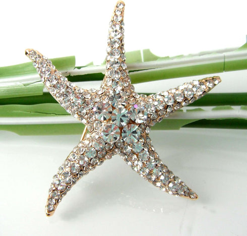 Navachi 18k Gold Plated Multi-Color Crystal Big Sea Star Starfish Brooch Pin...