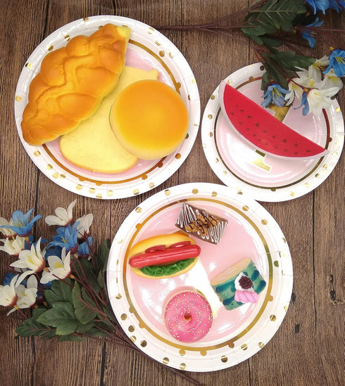 MaitianGuyou 1st Birthday Girl Decoration,Baby Shower Party Supplies Disposable Tableware Sets Includes Paper Plates Cups Straws And Napkins for B...