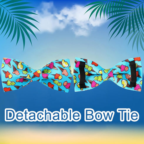 Summer Dog Collar with Bow Tie, Cotton Cute Bowtie Dog Collar, Summer Bowtie Collar for X-Large Boy Girl Dog, Comfortable Blue Dog Collar with Met...