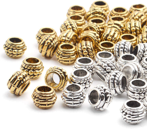 Large Hole Beads,100pcs 8mm Tibetan Barrel Spacer Beads European Charms Beads with 4mm Hole for Bracelet Necklaces Jewelry Making...