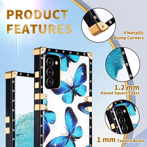Loheckle for Galaxy A03s Case for Women Girly Stylish Butterfly Luxury Cover Designer Square Cases for Samsung Galaxy A03s Phone Case with Ring St...