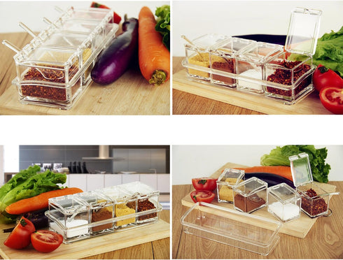 Clear Seasoning Box,V-Resourcing 4 Pieces Clear Seasoning Storage Container for Spice Salt Sugar Cruet,Condiment Jars with Spoons…...