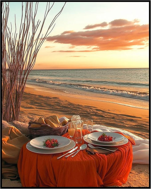 Posterizer 1 pcs-Valentine's day sunset dinner at the beach cute poster -1-Romantic Art-Holiday Poster Collection-Gift for Couples boyfriend girlf...