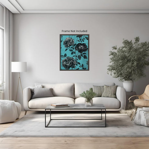 Posterizer 1 pcs-lush black flowers with blue background-Floral & Botanical Art-Abstract & Modern Art-Decor for Home & Office- UNFRAMED Wall Art...