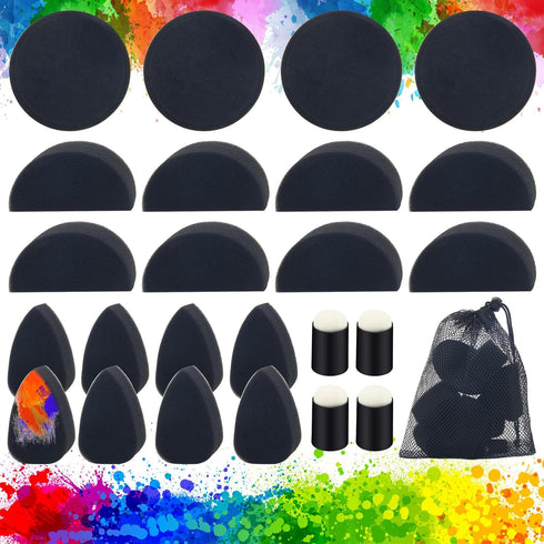 24+1 Pcs Face Paint Sponges Kit, Boyistar Art Work Sponge Body Painting Sponge for Face High Density 8P Half Moon, 8P Oval, 4P Round, 4P Finger Sp...