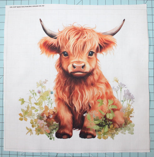 Fabric Panel 8"x8" Baby Highland Cow 100% Cotton Quilting Panel Square J6612...