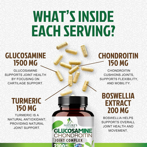 Glucosamine Chondroitin MSM Complex - Joint Support Supplement Turmeric & Boswellia, Triple Strength Glucosamine Capsules - Support for Joint Heal...