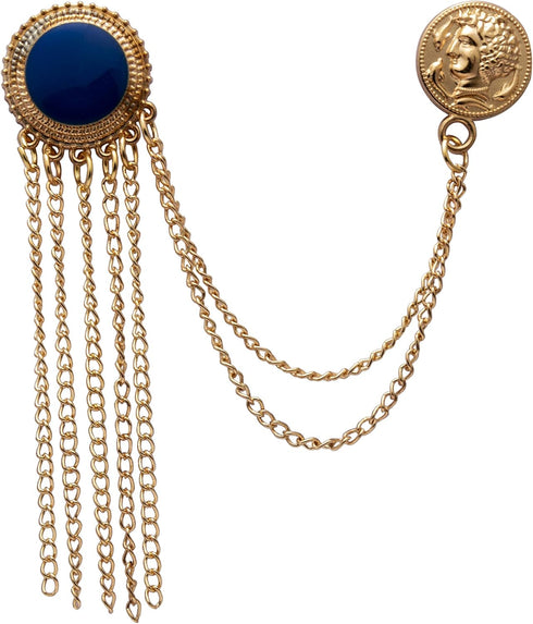 Lapel Pin Brooch for Men Enamel with Hanging Chains and Honorary Gold Coin Detailing Brooch Suit Stud, Shirt Studs Men's Accessories (Gold-Blue)...