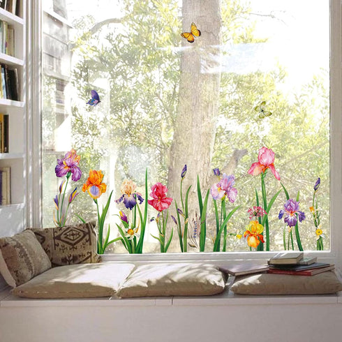 Decalmile Garden Flower Window Clings - Double Sided Iris Floral Spring Easter Window Decals & Stickers for Mom...