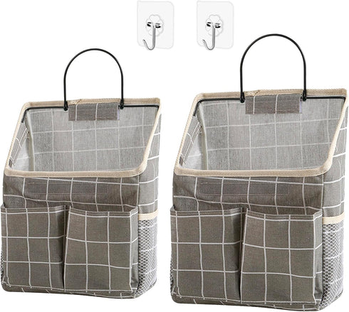 2pcs Wall Hanging Storage Bag,Wall Hanging Organizer Bags with Pockets, Wall Organizer Storage for Dormitory Bathroom Bedroom Kitchen(Grey Grid)...