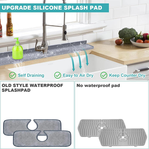 Longer Sink Splash Guard Mat 33 inch, Silicone Faucet Handle Drip Catcher Tray, Longer Silicone Sink Mat for Kitchen Bathroom, Drip Protector Spla...