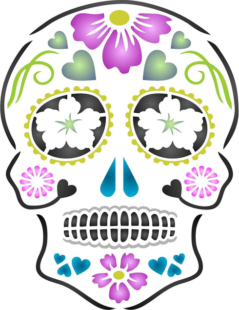 Day of The Dead Sugar Skull Stencil, 6.5 x 8.5 inch (M) - Halloween Decor Stencils for Painting Template...