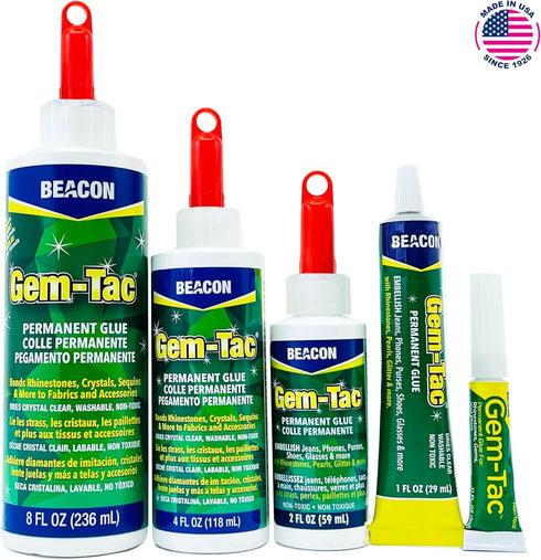 BEACON Gem-Tac Premium Quality Adhesive for Securely Bonding Rhinestones and Gems - Water-Based, UVA Resistant, 4-Ounce...