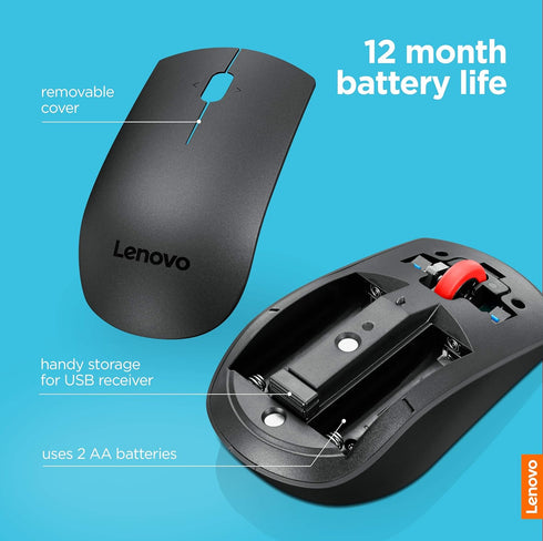 Lenovo 700 Wireless Laser Mouse, Black, 1600 dpi, 2.4 GHz wireless via USB, 4-way scroll wheel, Full-size ergonomic design, Accurate laser sensor,...