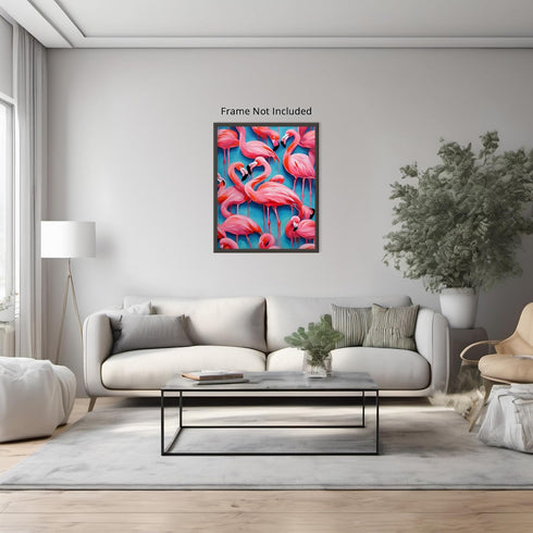 Posterizer 1 pcs- Pink flamingos with a blue background-Art for Animal Lovers-Gift for Art Lovers-Living Room Bedroom Decor- unframed wall art...