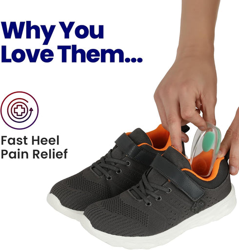 Kids Heel Cups & Heel Inserts for Sever's Disease and Heel Pain Relief | Gel Heel Cushions for Plantar Fasciitis & Achilles Tendonitis, Heel Spurs...
