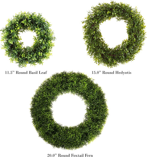 11.5-Inch Opal Basil Wreath - UV Resistant Artificial Summer, Fall, Winter, or Spring Wreath - Indoor/Outdoor Wreaths for Front Door by Pure Garde...