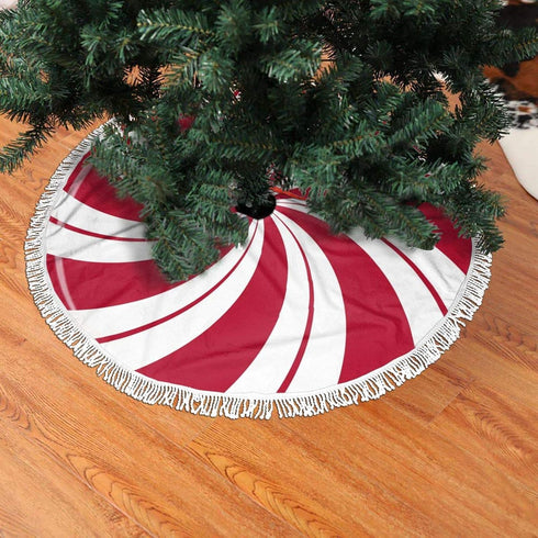 FREEHOTU Mint Sugar Double Swirl Candy Christmas Tree Skirt Gorgeous Edge Tassel Lace for 48" Xmas Ornaments Decoration...