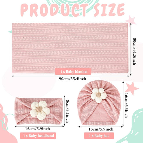 Baby Girl Blankets Newborn Set Newborn Receiving Blanket Baby Flower Headbands 3 Pieces Newborn Accessories Set for Newborn Infant Toddler Kids...