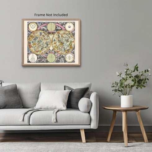 Posterizer 1 pcs-Celestial Hemisphere Map by G.C. Eimmart, 1710-Astrology & Zodiac Art-Astronomy & Celestial Art-Gift for Steampunk and Astrology ...