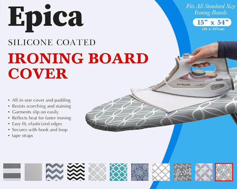 EPICA Silicone Coated Ironing Board Cover- Resists Scorching and Staining - 15" x54 (Grey Circles)...