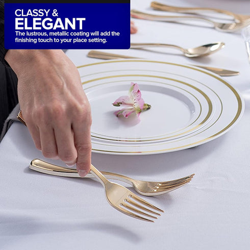 75 Pieces Heavy Duty (Gold) Plastic Silverware Set, Disposable Cutlery Set, Great for Parties, Weddings, and Catering, Flatware Utensils Included:...