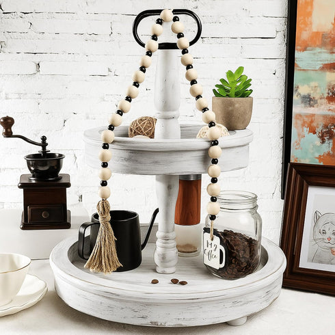 Jetec Coffee Bar Decor Wood Bead Garland with Tassel Coffee Bar Try Decor Accessories, Table, Shelf, Rustic Farmhouse Home...