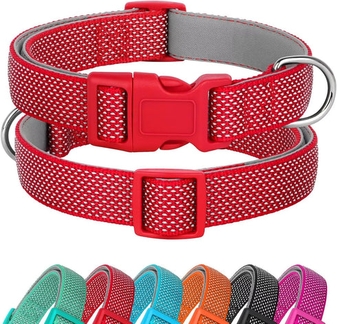 Didog Reflective Dog Collar with Buckle, Adjustable Soft Neoprene Padded Nylon Pet Collars for Small Medium Large Dogs, Red, S...