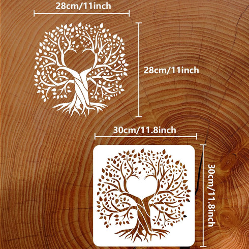 FINGERINSPIRE Heart Tree of Life Painting Stencil 11.8x11.8inch Heart-Shaped Hollow Life Tree Drawing Template Plant Tree Decoration Stencil DIY C...