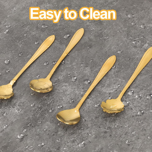 8 Pcs Flower Dessert Spoons, Coffee Teaspoon Set Stainless Steel Tableware Sugar Spoon Small Tea Spoons Cafe Bar Spoon Cute Coffee Teaspoon Mini T...