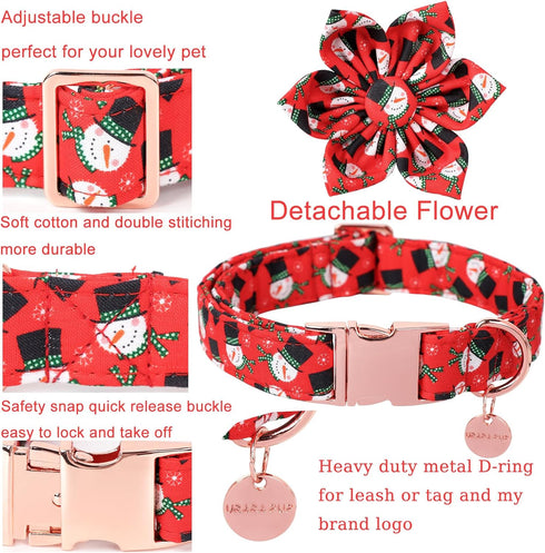 Christmas Dog Collar with Flower, Christmas Flower Collar for Puppy Girl Boy Dog or Cat, Comfortable Dog Collar Flower with Durable Metal Buckle, ...