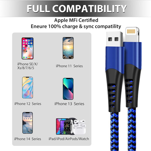 cugunu USB Lightning Cable 3 Pack 6FT iPhone Charger Apple MFi Certified Nylon Braided Fast Charging Cord Compatible with iPhone 14/13/12/11/X/Max...