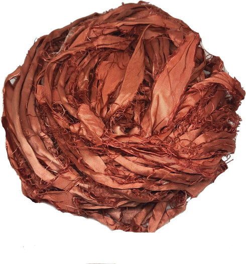 Super Bulky Recycled Sari Silk Ribbon Yarn in Rust | 50 GMS - 30 Yards | Duppioni Silk Ribbon | Ribbon for Crafts, Rug Making, Jewelry Making, Nec...