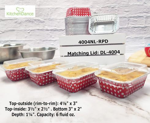 KitchenDance Disposable Aluminum Mini Loaf Pans with LIds - 6 Ounces Rectangular Individual Sized Loaf Pans, Oven Safe Aluminum Foil Baking Pans p...