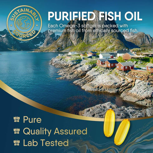 Triple Strength Omega 3 Fish Oil 2400 mg Softgels, Nature's Fish Oil Supplements, Brain & Heart Health Support - EPA & DHA, 1200 MG Fish Oil in Ea...