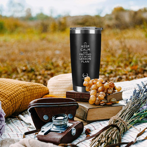 KEEP CALM 20 oz Wine Tumbler - Black, Unique Teacher & Birthday Gifts for Her & Him...