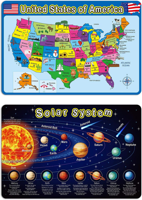 Patelai 4 Pcs Kids Placemats for Dining Table Educational Preschool Toddler Placemat,Learning,Non Slip,Washable,Reusable,Plastic,for Nursery Home ...