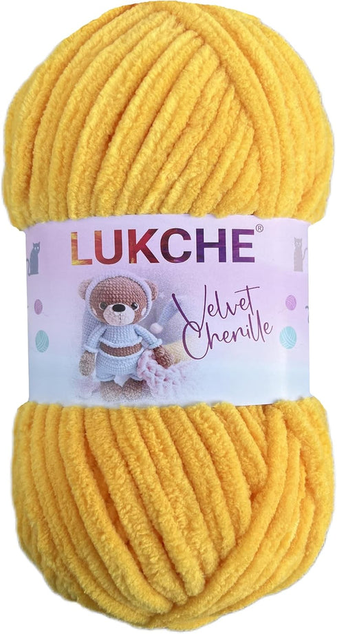 Yellow Soft Velvet Yarn Chenille Yarn for Crocheting Super Bulky, 75.4 yds, Baby Blanket Yarn for Knitting Amigurumi Yarn Fancy Yarn for Crochet W...