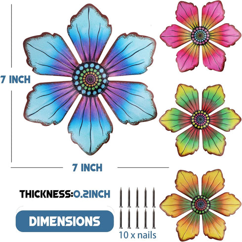 Quinnsus 4 Pack Outdoor Metal Flower Wall Art Fence Decor Garden Patio Hanging Flowers Decorations for Outside Yard Porch Living Room 7x7 in...