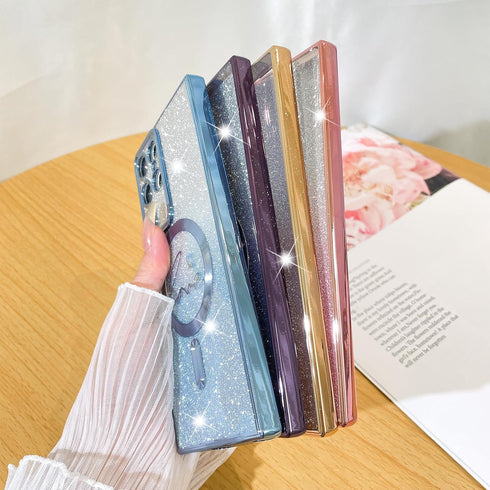 Fiyart Designed for Samsung Galaxy S22 Ultra Case,Compatible with MagSafe Love Heart Plating Camera Protection Clear Phone Case, Magnetic Glitter ...