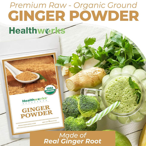 Healthworks Superfoods Organic Ginger Powder - 8 Oz - Ground, Raw & All-Natural - Keto, Vegan - Great with Coffee, Tea & Juices - Superfood/Spice...