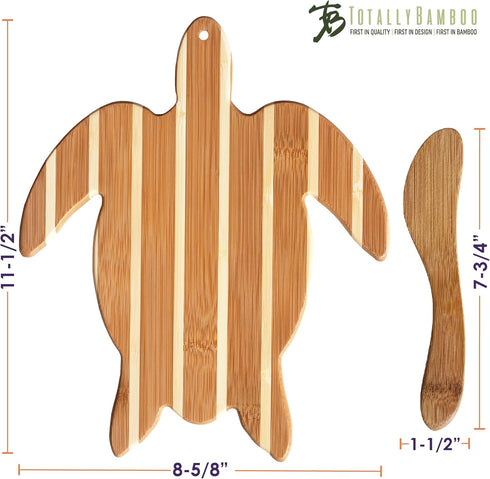 Totally Bamboo Sea Turtle Charcuterie Board with Spreader Knife Gift Set, 11-1/2" x 8-5/8"...