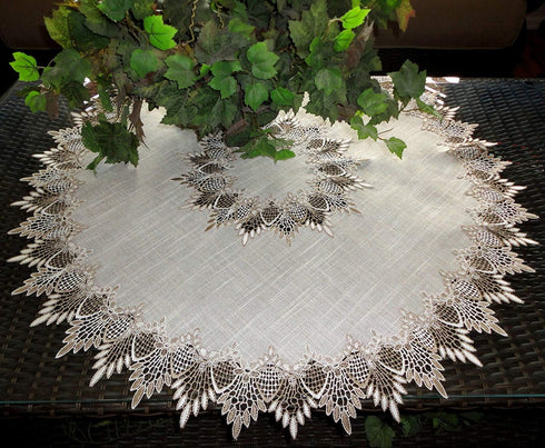 Galleria di Giovanni X- Large 33 Inch Table Topper Dresser Scarf Neutral Earth Tones European Lace...