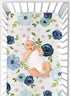 Sweet Jojo Designs Navy Blue and Pink Watercolor Floral Girl Fitted Crib Sheet Baby or Toddler Bed Nursery - Blush, Green and White Shabby Chic Ro...