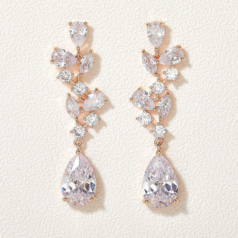 SWEEETV Bridal Wedding Earrings for Brides Bridesmaides-Marquise Teardrop Earrings for Women, Cubic Zirconia Drop and Dangle Earrings for Prom or ...