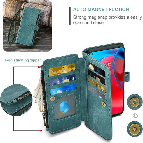 Asuwish Phone Case for Moto G Stylus 5G 2021 Wallet Cover and Tempered Glass Screen Protector Leather Flip Credit Card Holder Stand Rugged Cell Ac...