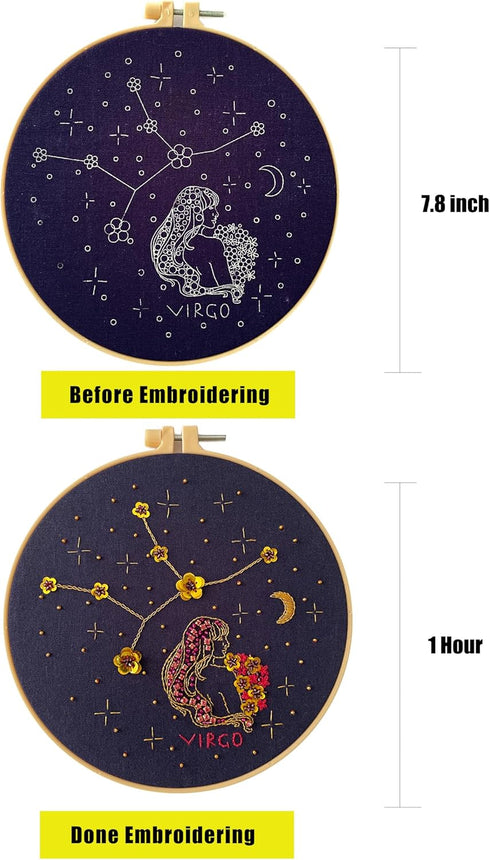 mozhijing constellation Embroidery Kit for Adults with Stamped Pattern, Round Beads for Embroidery DIY Crafting,Cross Stitch Beginner Kits with Fr...