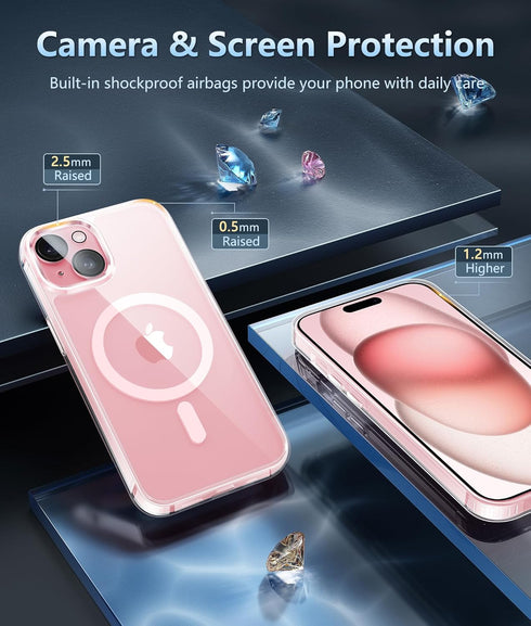 FNTCASE for iPhone 15-Plus Phone Case: Magnetic Clear Military Shockproof Anti Yellowing Slim Phone Cover with Camera Lens Protector & Screen Prot...