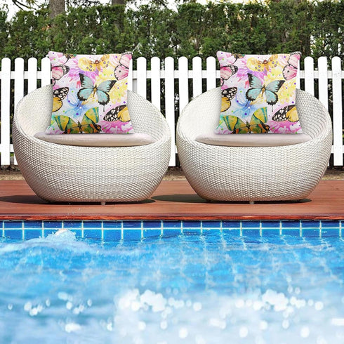 Butterfly Outdoor Waterproof Throw Pillow Covers 18 x 18 Inch Set of 2, Floral Green Tropical Pillowcase Square Cushion Case, Farmhouse Garden Dec...