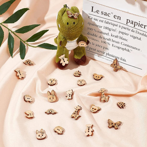 arricraft 100 Pcs Animal Style Wooden Sewing Buttons, 2-Hole Rabbit Butterfly Bear Sewing Buttons, Unfinished Wood Decorative Buttons for Sewing C...